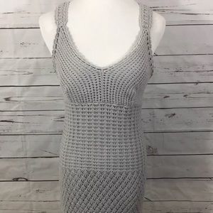Athleta Light Gray Crochet Knit Mini Dress